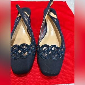 J.Renee Navy Lace Slingback Heels